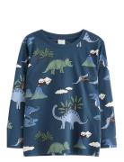 Top Ls Dino Aop Tops T-shirts Long-sleeved T-Skjorte Blue Lindex