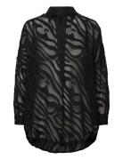 Zebra Devore Popover Tops Shirts Long-sleeved Black French Connection