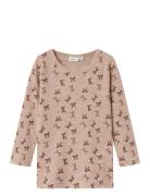 Nmfwang Wool Rib Ls Top Aop Tops T-shirts Long-sleeved T-Skjorte Pink ...