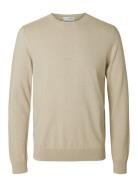 Slhberg Crew Neck Noos Tops Knitwear Round Necks Beige Selected