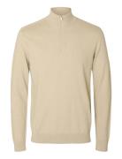 Slhberg Ls Half Zip Noos Tops Knitwear Half Zip Jumpers Beige Selected