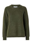 Slflulu Ls Knit O-Neck Noos Tops Knitwear Jumpers Khaki Green Selected