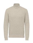 Slhryan Structure Roll Neck Tops Knitwear Turtlenecks Beige Selected
