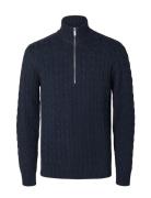 Slhryan Structure Half Zip Tops Knitwear Half Zip Jumpers Navy Selecte...
