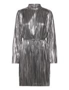 Slfnaline Ls High Neck Short Plisse Dres Kort Kjole Silver Selected