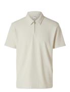Slhrelax-Plisse Half Zip Ss Polo Ex Tops Polos Short-sleeved Cream Sel...