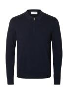 Slhberg Ls Half Zip Polo Noos Tops Knitwear Half Zip Jumpers Navy Sele...