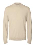 Slhtray Ls Knit Merino Mock Neck Noos Tops Knitwear Round Necks Beige ...