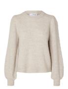 Slflulu Ls Knit Rib O-Neck Noos Tops Knitwear Jumpers Beige Selected
