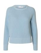 Slfbirla Ls Knit Short O-Neck Tops Knitwear Jumpers Blue Selected