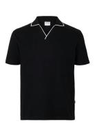 Slhsangev Split Neck Ss Polo Tops Polos Short-sleeved Black Selected
