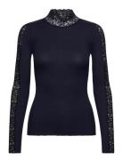 Rwbeatha Silk Ls Lace T-Shirt Tops T-shirts & Tops Long-sleeved Navy R...