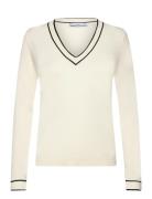 Contrasting V-Neck Sweater Tops Knitwear Jumpers Cream Mango