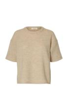 Slflulu 2/4 Knit O-Neck Noos Tops Knitwear Jumpers Beige Selected