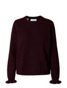 Slflulu Ls Knit Frill Cuff O-Neck Noos Tops Knitwear Jumpers Burgundy ...