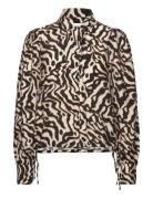 Dante6-Cheska Printed Pussy Bow Blouse Tops Blouses Long-sleeved Brown...