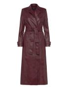 Vegan Leather Longline Coat Læderjakke Skindjakke Burgundy Bardot