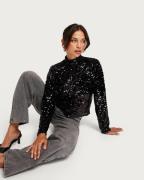 Nelly - Sort - Sequin Collar Top