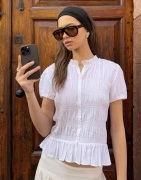 Nelly - Hvid - Puff Sleeve Smock Blouse