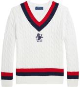 Polo Ralph Lauren Bluse - Strik - Deckwash White m. Navy/RÃ¸d