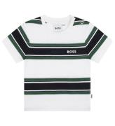 BOSS T-shirt - Hvid/Navystribet m. GrÃ¸n