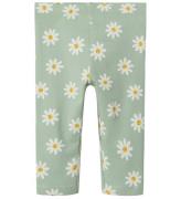 Name It Leggings - 3/4 - NmfVivian - Silt Green/Daisy flowers
