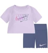 Nike Shortssæt - T-shirt/Cykelshorts - Diffused Blue